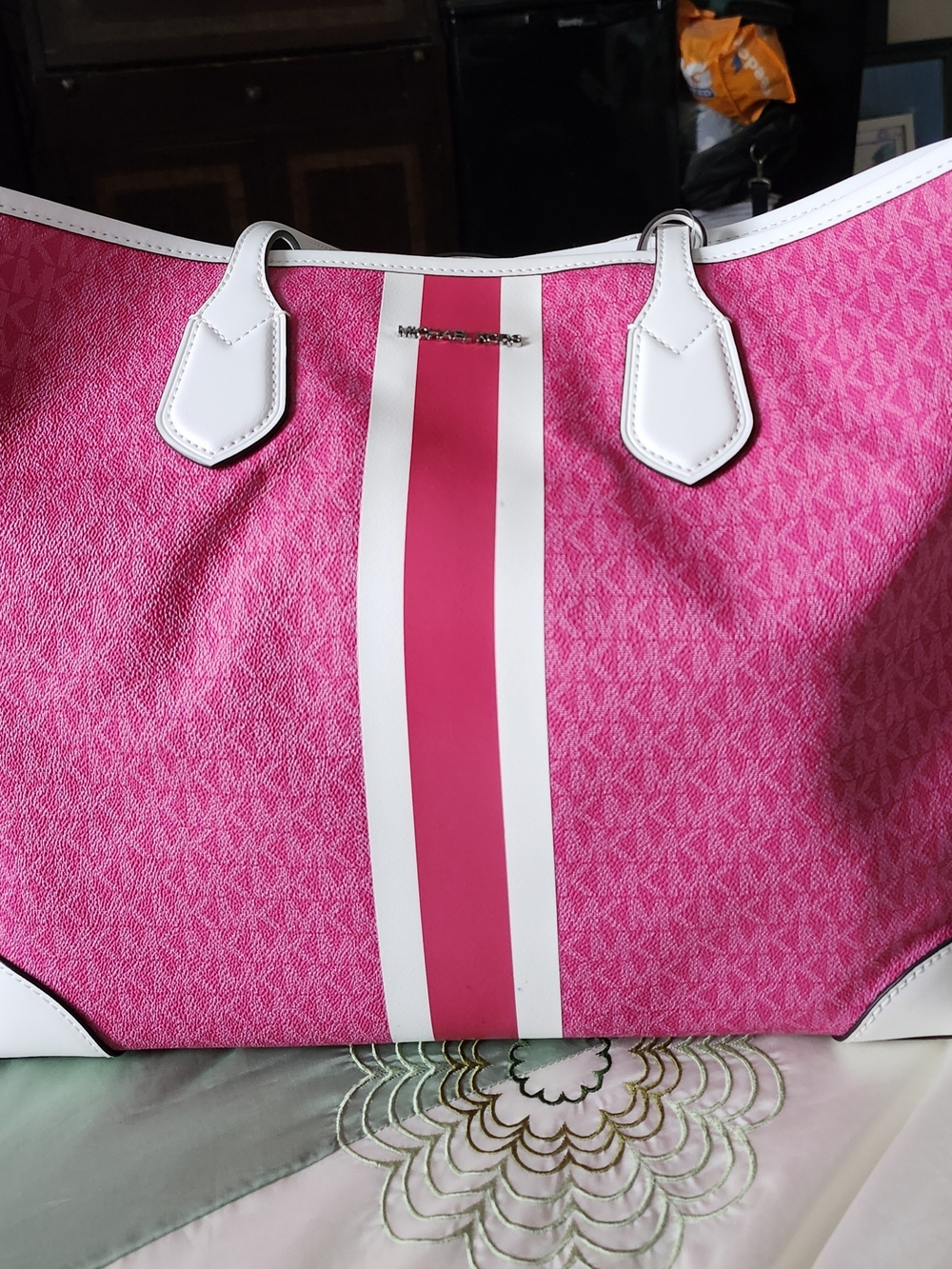 Michael Kors Pink and White Stripe Tote Bag